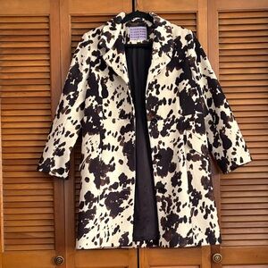 Cowhide-Print Black & Cream Pea Coat - Women